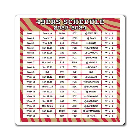 2023 2024 San Francisco 49ers Schedule Magnet 6 X 6 Inches - Etsy