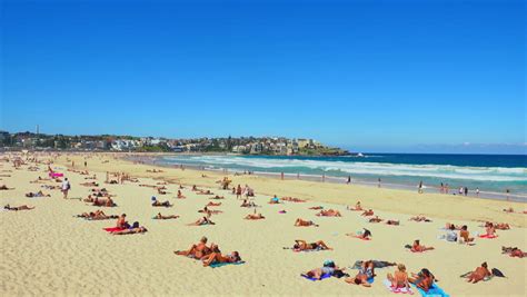 Crowd Of People On Beach - April 2017: Bondi Beach, Sydney, Australia Stock Footage Video ...