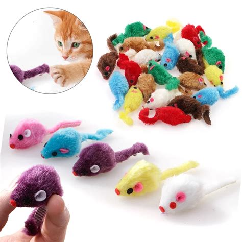 Mayitr 24PCS Pet Cat Mice Shape Toy Furry Kitten Funny Playing Toys Mice Rattle Mouse Catnip ...