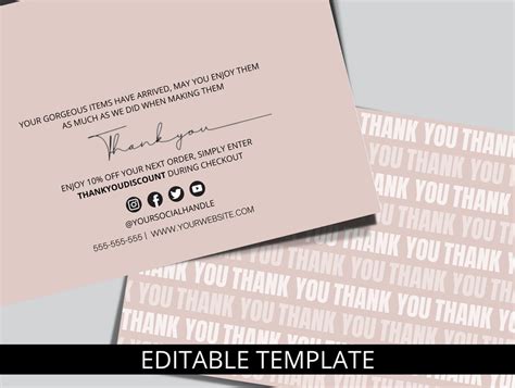 Thank You Card Template, Etsy Seller Thank You Card Printable ...