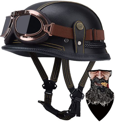 Buy HALYING Motorcycle Retro Half Helmet German Style Leather Half Face ...