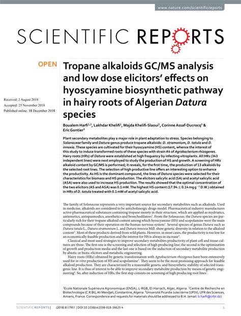 (PDF) Tropane alkaloids GC/MS analysis and low dose elicitors’ effects on hyoscyamine ...