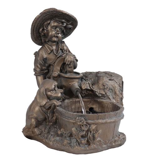 Boy With Dog Solar Outdoor Water Fountain | Marketplace | 1800Flowers