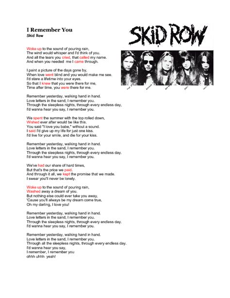 Song Worksheet: I Remember You by Skid Row