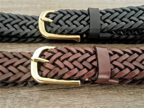 Braided Leather Belt Gold Buckle - Etsy