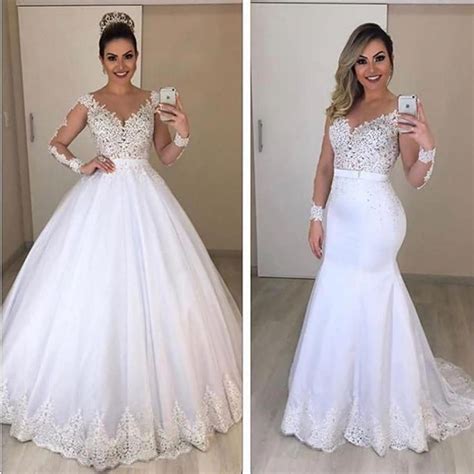 detachable wedding dress 2020 deep v neck long sleeve lace appliques m ...