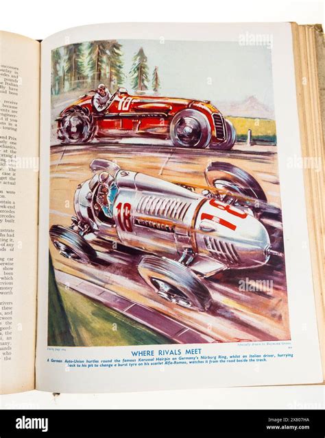 Racing cars in The Modern Boy's Annual, 1938, showing the Karussal Hairpin bend on Germany's ...