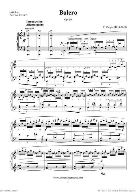 Bolero Op.19 sheet music for piano solo (PDF)