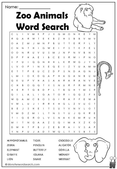 nice Zoo Animals Word Search | Word puzzles for kids, Zoo animals, Kids word search