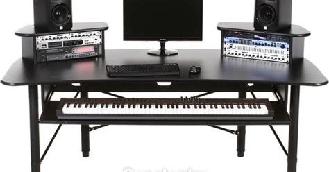 Music Production Desk with Rolling Tray for 88-key Controller Keyboard and 2 x 4U Rack Bays ...