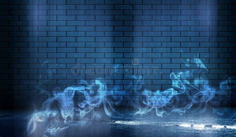 Dark Brick Wall, Blue Neon Light. Rays and Glare of Light in the Dark Stock Image - Image of ...