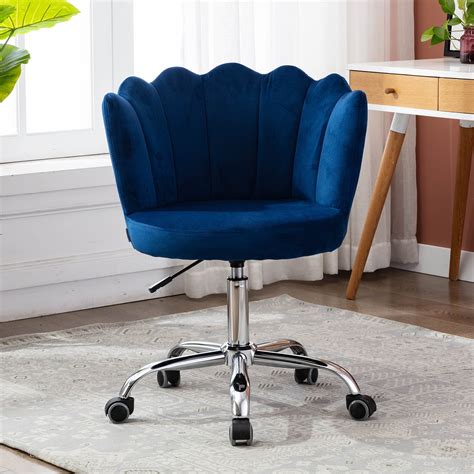 Vanity Chair with Wheels Modern Leisure Desk Chair Velvet Upholstered Shell Chair Ergonomic Mid ...