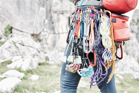 Trad Climbing Gear Rack Close Up Stock Photo - Image of human, alps ...