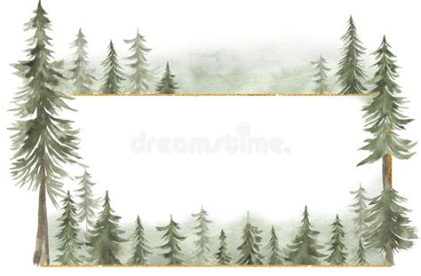 Watercolor Woodland Frame Illustration, Forest Background. Card Invitation Design with Forest ...