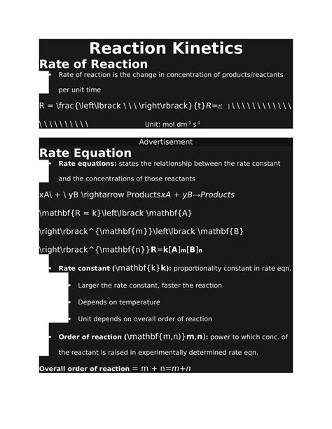 Reaction Kinetics - Notes and summary - Reaction Kinetics Rate of Reaction Rate of reaction is ...