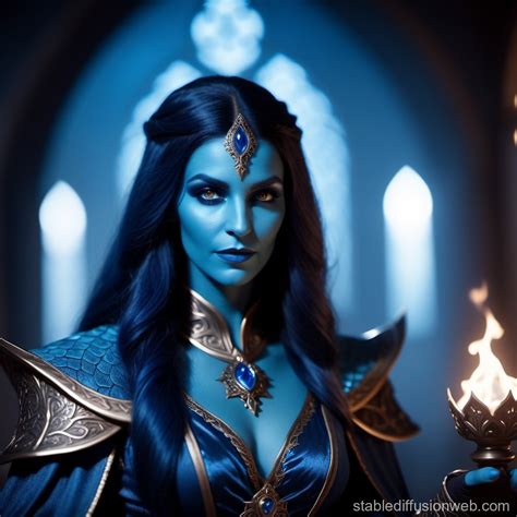 Blue-Scaled Female Warlock for DND | Stable Diffusion Online
