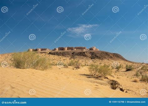 Landscape in Uzbekistan with Ancient Fortress in Desert Stock Photo ...