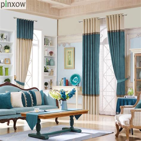 Modern Solid Window Curtains For Living Room Teal Curtain Fabric Drapes ...