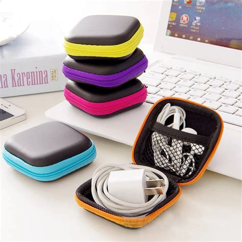 5 colors Portable Zipper Hard Headphone Case PU Leather Earphone Bag ...