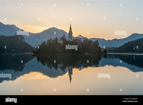 Slovenia, Bled. Lake Bled Sunrise Stock Photo - Alamy