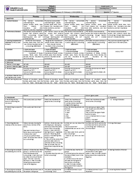 Grade 3 DLL Science 3 q4 Week 3 | PDF | Learning | Mountains