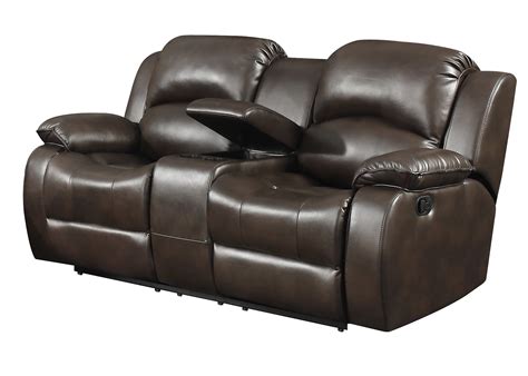 Dark Brown Leather Gel Reclining Loveseat with Storage Console and Cup Holders - Walmart.com