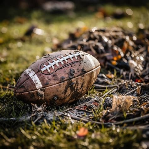 Premium Photo | An american football covered in mud and grass stains ...