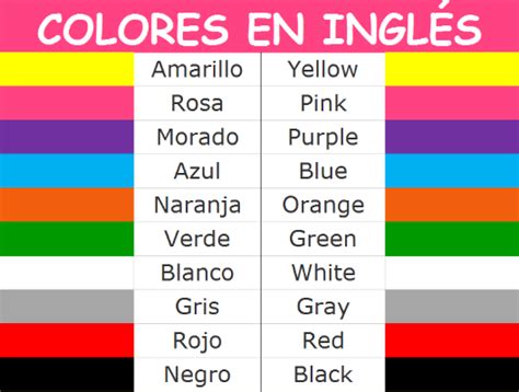 Una ilustracion sobre los colores en ingles para niños y en espaniol para su traduccion correcta ...