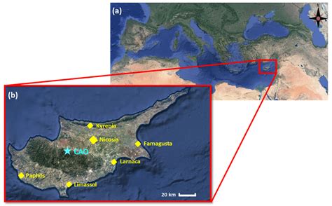 Maps of Cyprus and Mediterranean region. (a) Position of Cyprus in the ...