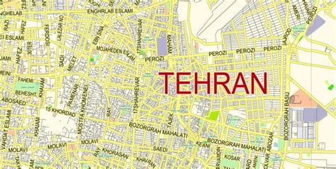 Tehran Iran PDF Map EN Low detailed City Plan editable Adobe PDF Street Map in layers for small ...