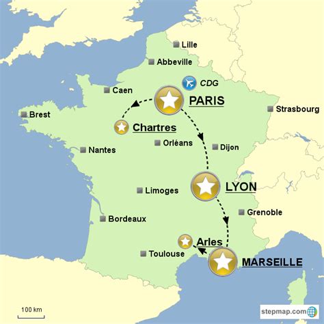 StepMap - Paris-Lyon-Marseille - Landkarte für France