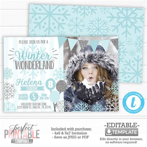 Winter Wonderland Birthday Invitation, Snowflake Invitation, Winter ...