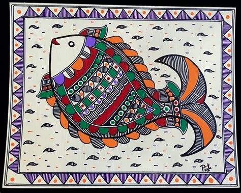 Dancing fish in madhubani style | Folk art fish, Madhubani painting ...