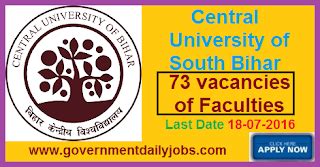 FACULTY VACANCY IN CENTRAL UNIVERSITY OF SOUTH BIHAR RECRUITMENT 2016