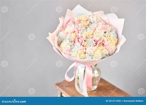 Bunches of Rainbow Carnation Flowers Different Varieties in Vases ...