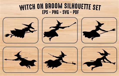 Witch Flying on Broom Vector Silhouettes Graphic by Gfx_Expert_Team ...