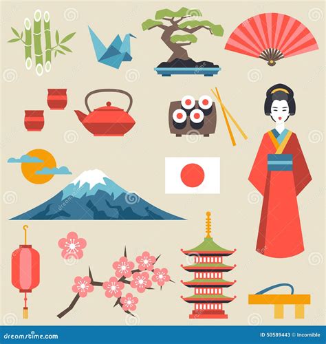 Japan Icons And Symbols Set Stock Vector - Image: 50589443