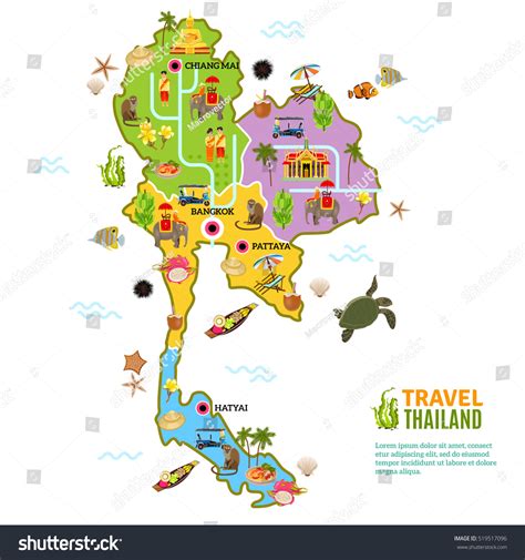 Thailand Poster Map Picture Main Attractions Stock Illustration 519517096 | Shutterstock