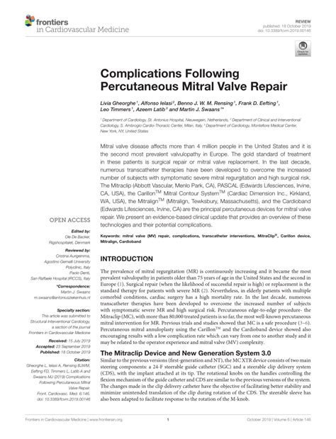 (PDF) Complications Following Percutaneous Mitral Valve Repair