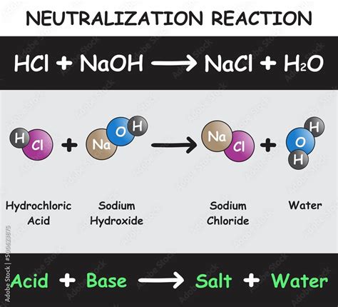 Neutralization Reaction Infographic Diagram with example of hydrochloric acid reacting with ...