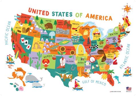 Children's United States US USA Wall Map for Kids 28x40 | Maps for kids, Usa map art, Map murals