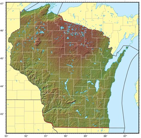 Wisconsin Relief Map - Mapsof.Net