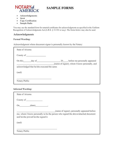 Notary Form Template Printable