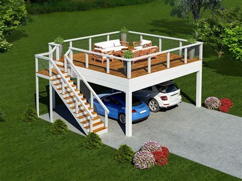 062G-0329: Double Carport Plan with Mezzanine Carport Plans, Deck Plans ...