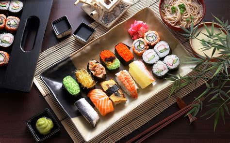 Download wallpapers sushi, Japanese food, rolls, nigiri, gunkany, poppies, uramaki Korean Dishes ...