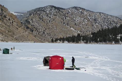 Ice Fishing beside I-70 in Georgetown | Georgetown Reservoir ice fishing in Clear Creek County, CO