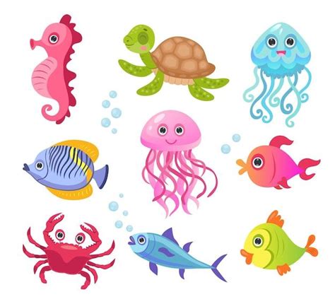 Free vector ocean or sea creature charac... | Free Vector #Freepik #freevector #ocean-life #sea ...