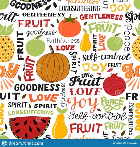 Seamless Pattern with Hand Lettering Words Fruit, Spirit, Love, Joy, Peace. Stock Vector ...