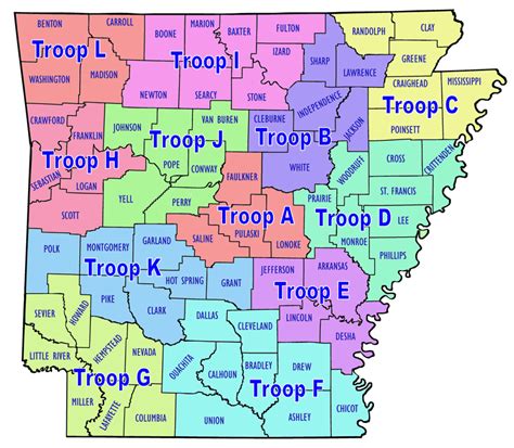 Arkansas State Police Troops Map - Encyclopedia of Arkansas