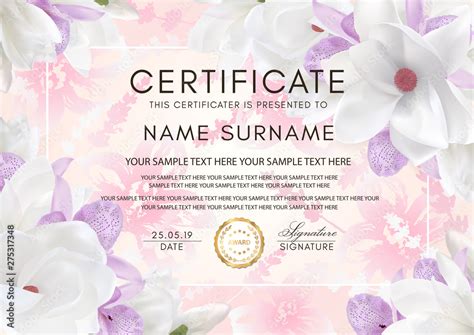 Certificate vector template with flowers. Floral background with ...